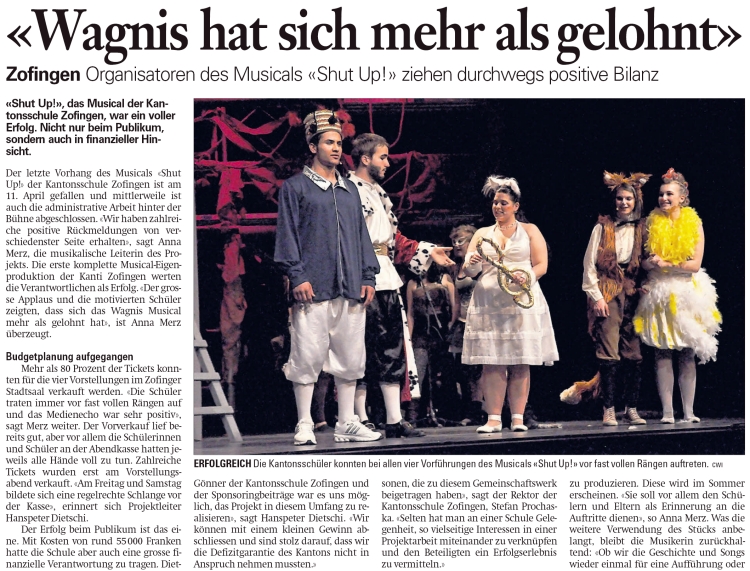 Das Musical der Kanti Zofingen – Zofinger Tagblatt vom 8. 6. 2010