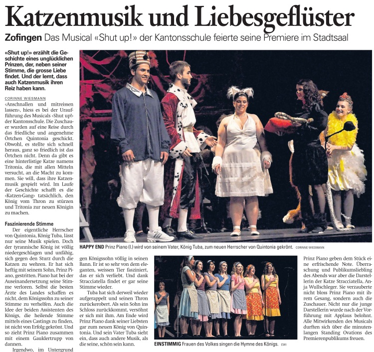 Das Musical der Kanti Zofingen – Zofinger Tagblatt vom 10. 4. 2010
