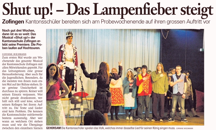 Das Musical der Kanti Zofingen – Zofinger Tagblatt vom 16. 3. 2010